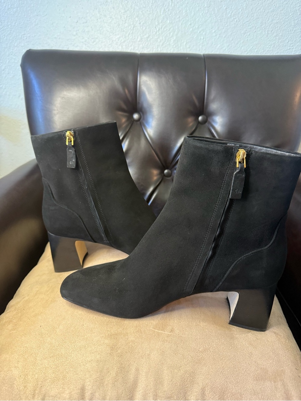 Pre-Loved Cole Haan Gemma Black Suede Dress Ankle Booties-Size 11-Clean
